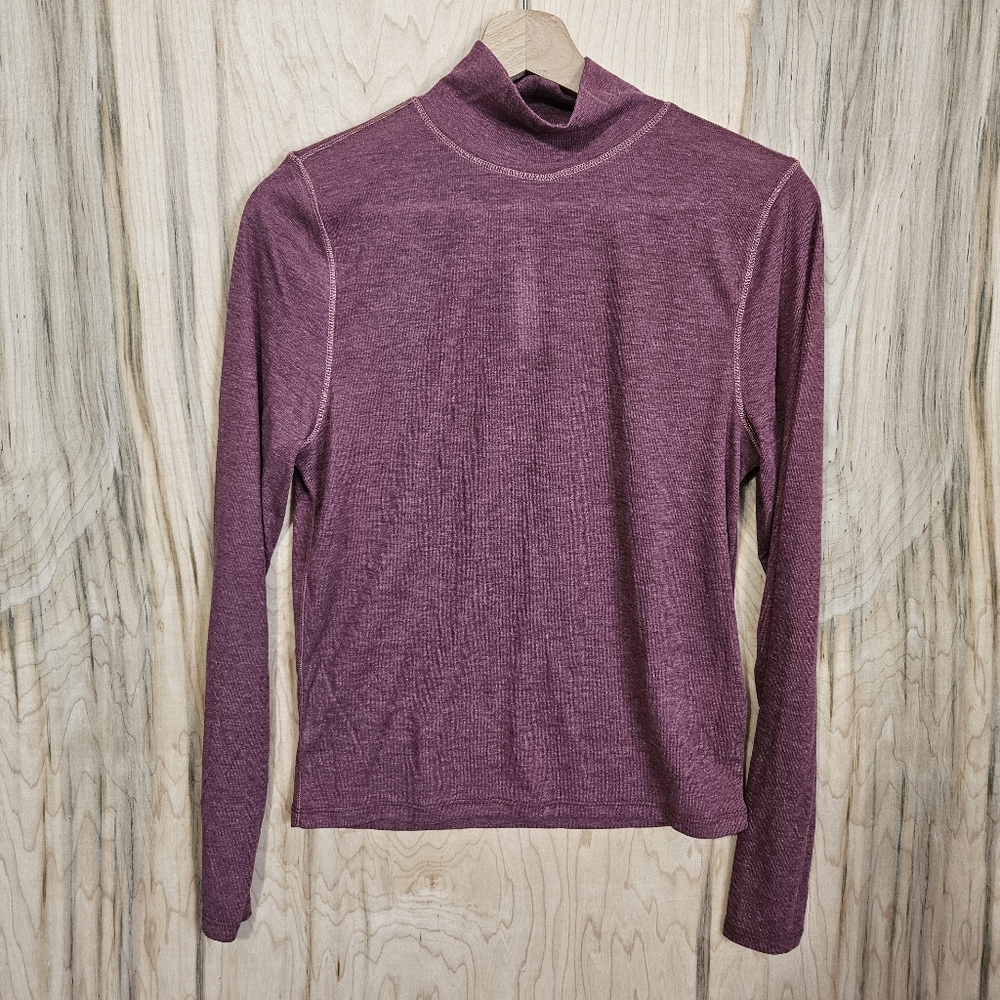Madewell Second Skin Mock Neck Top Burgundy Wmns Sz Lg Runs Small Semi Sheer NWT